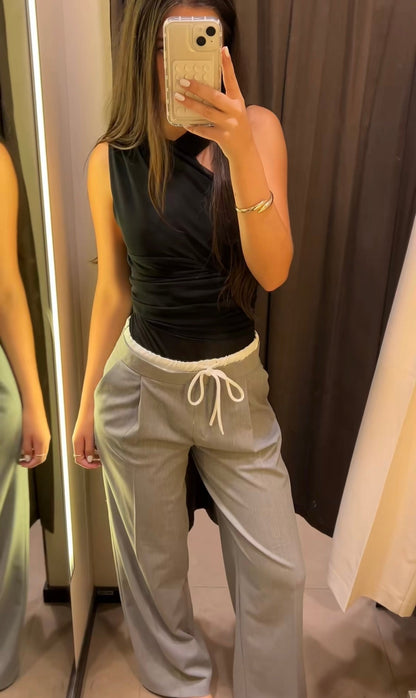 Pantalon Large Double Ceinture